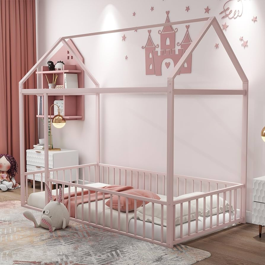 Bellemave Twin Size Montessori Floor Bed, Metal House Bed Frame, House Floor Bed for Kids, Montes... | Amazon (US)