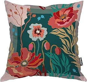 Moslion Poppy Pillowcases 18x18 Inch Abstract Tropical Blooming Flower Floral Autumn Colors Retro... | Amazon (US)