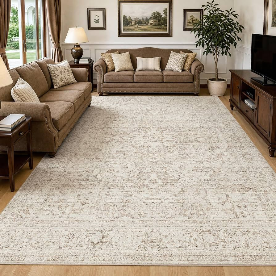 Fmfunctex 8x10 Washable Area Rug Beige Vintage Neutral Distressed Oriental Large Non Slip Carpet ... | Amazon (US)