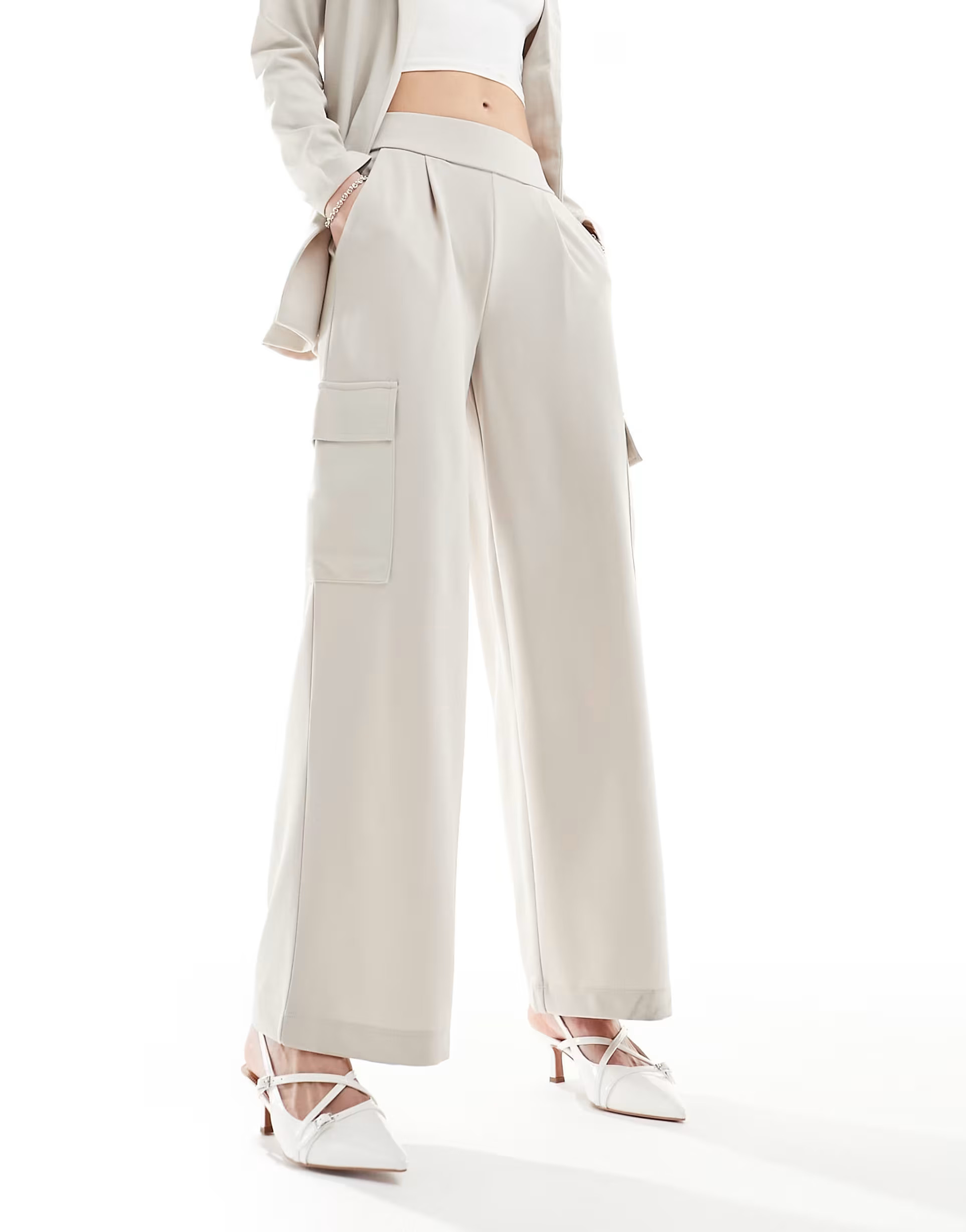 JDY pocket loose fit trouser co-ord in stone | ASOS (Global)