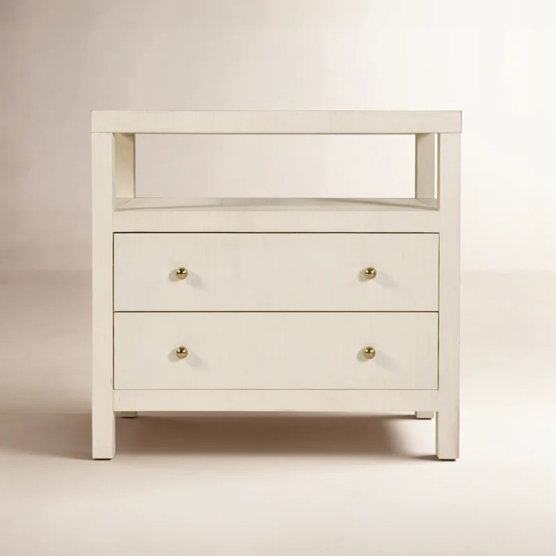 Celine 28 In. W Raffia 2 Drawer Nightstand With Shelf, Beige | Wayfair North America