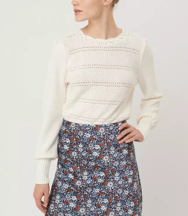 Dot Stripe Pointelle Sweater | LOFT