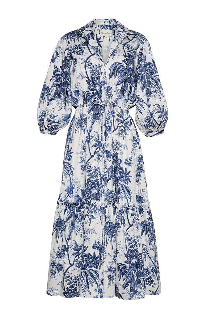 Hutton Dress in Jacobean Toile Navy | Over The Moon
