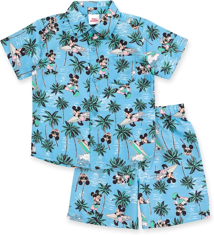 Disney Mickey Mouse Hawaiian Button Down Shirt and Shorts Toddler to Big Kid | Amazon (US)