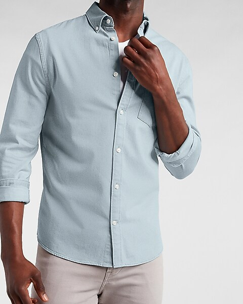 Slim Light Wash Stretch Denim Shirt | Express
