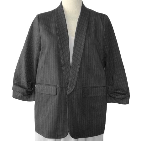 Womens Blazer Charcoal Plus Herringbone Open-Front 3X | Walmart (US)