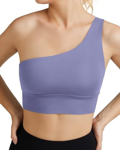 colorskin Women One Shoulder Sports Bra with Removable Pads Medium Support Workout Asymmetrical Left Shoulder Bra Purple Tulip XS | Amazon (US)