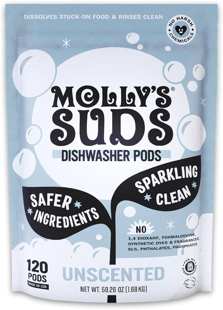 Molly's Suds Dishwasher Pods | Clean Dishwasher Detergent, Cuts Grease & Rinses Clean (Residue-Fr... | Amazon (US)