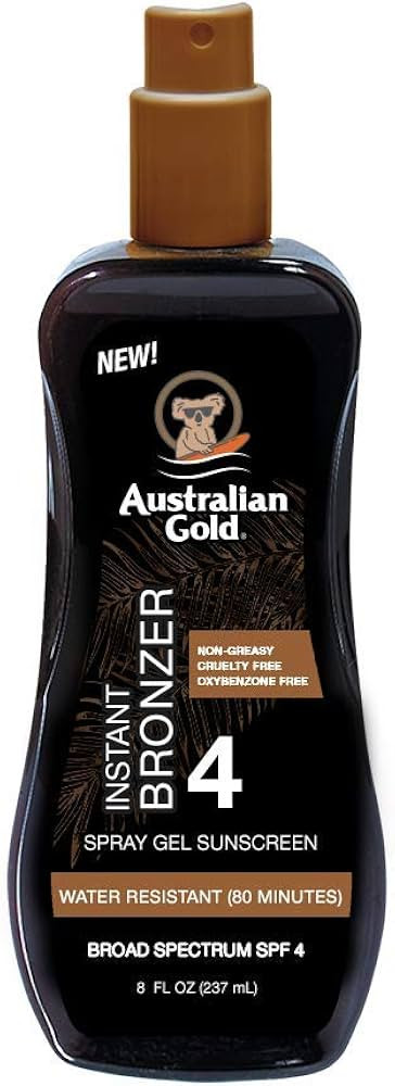 Australian Gold Spray Gel Sunscreen with Instant Bronzer SPF 4, 8 Ounce | Moisturize & Hydrate Sk... | Amazon (US)