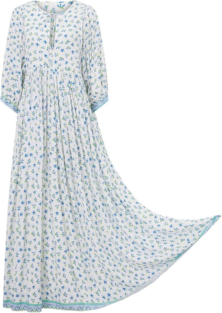 Women's Boho Floral Printed Maxi Dress Deep V Neck 3/4 Lantern Sleeve Vacation Dress Loose Swing ... | Amazon (US)