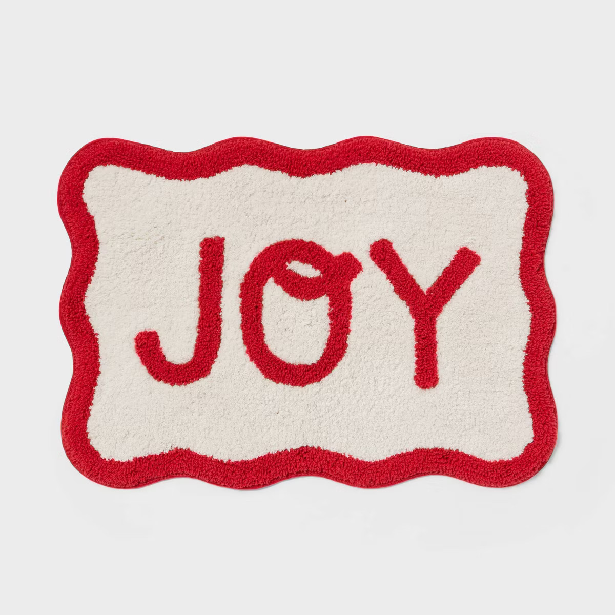 17"x24" Christmas 'Joy' Scalloped Boarder Bath Rug Cream/Red - Wondershop™ | Target