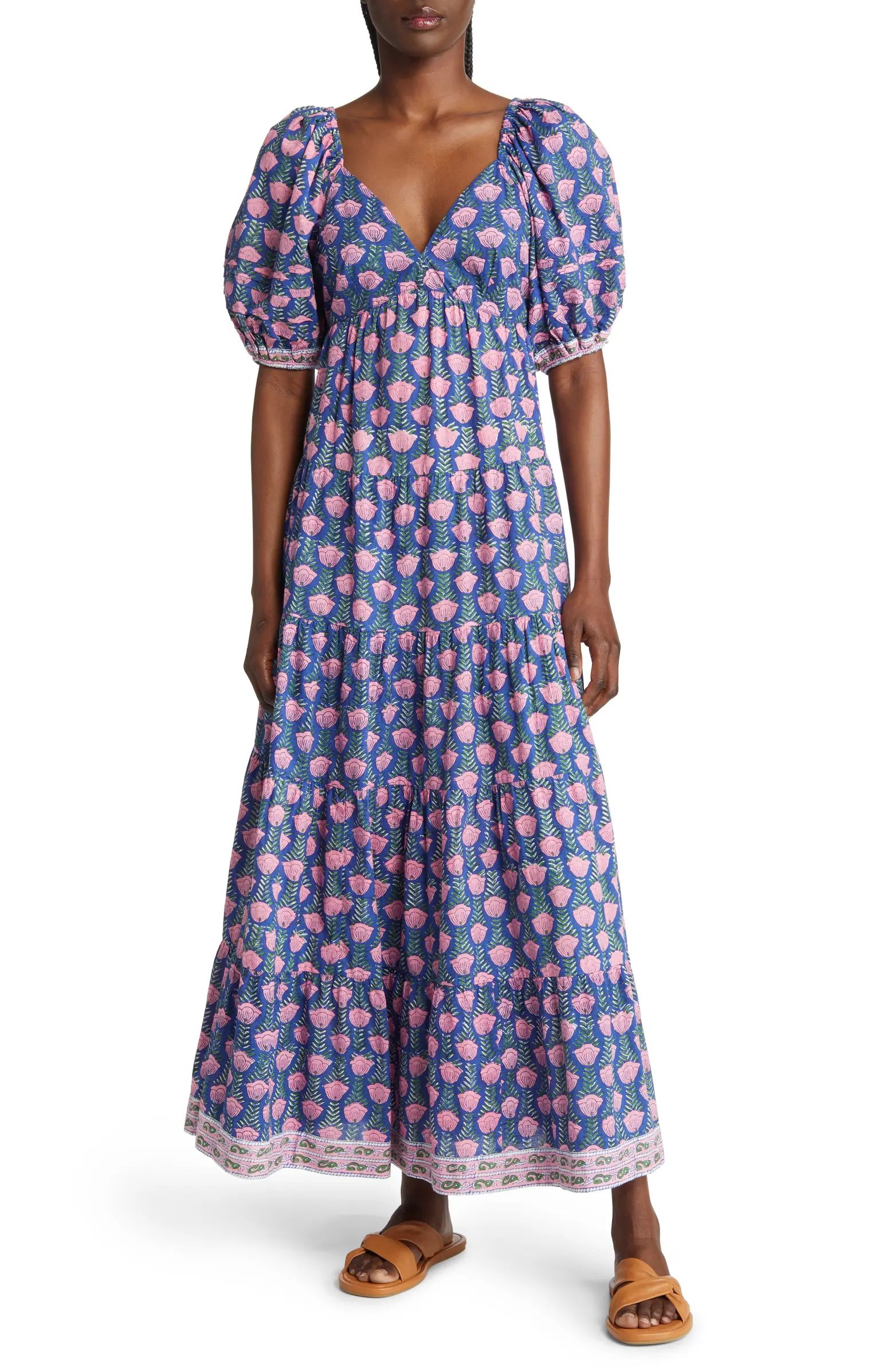 Annaleise Floral Puff Sleeve Cotton Maxi Dress | Nordstrom