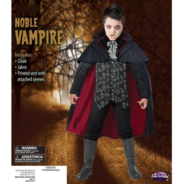 Fun World Inc. Noble Vampire Halloween Scary Costume Male, Child, Black | Walmart (US)