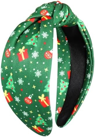 Christmas Headbands for Women Christmas Tree Knotted Headband Wide Hairband Xmas Holiday Hair Acc... | Amazon (US)
