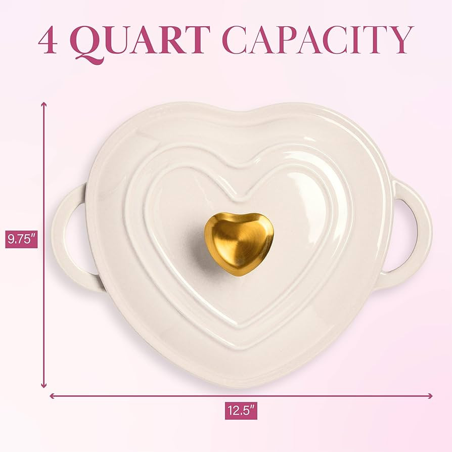 Paris Hilton Enameled Cast Iron Dutch Oven Pot with Lid, Heart-Shaped Dutch Oven, Durable Cast Ir... | Amazon (US)
