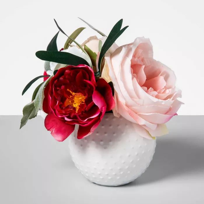5.5" x 4" Artificial Anemone Arrangement in Ceramic Pot White/Pink  - Opalhouse™ | Target