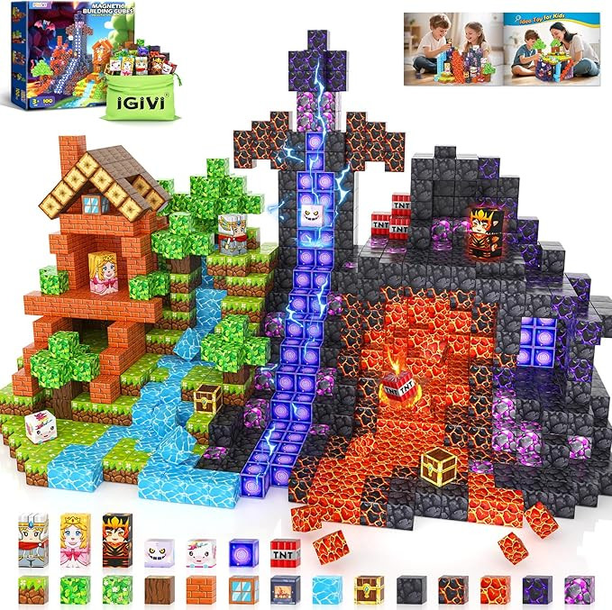 Magnetic Blocks - Build Mine 3D Magworld Forest Lava Set, STEM Magnetic Building Blocks for Kids ... | Amazon (US)