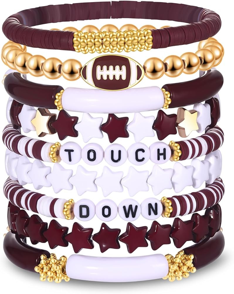 Game Day Bracelets for Women - Red, Black, Blue Heishi Clay Beaded Stretch Bracelets - Stackable ... | Amazon (US)