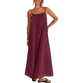 MEROKEETY Women's Summer Spaghetti Straps Sundress 2026 Casual Sleeveless Floral Lace Eyelet Boho... | Amazon (US)