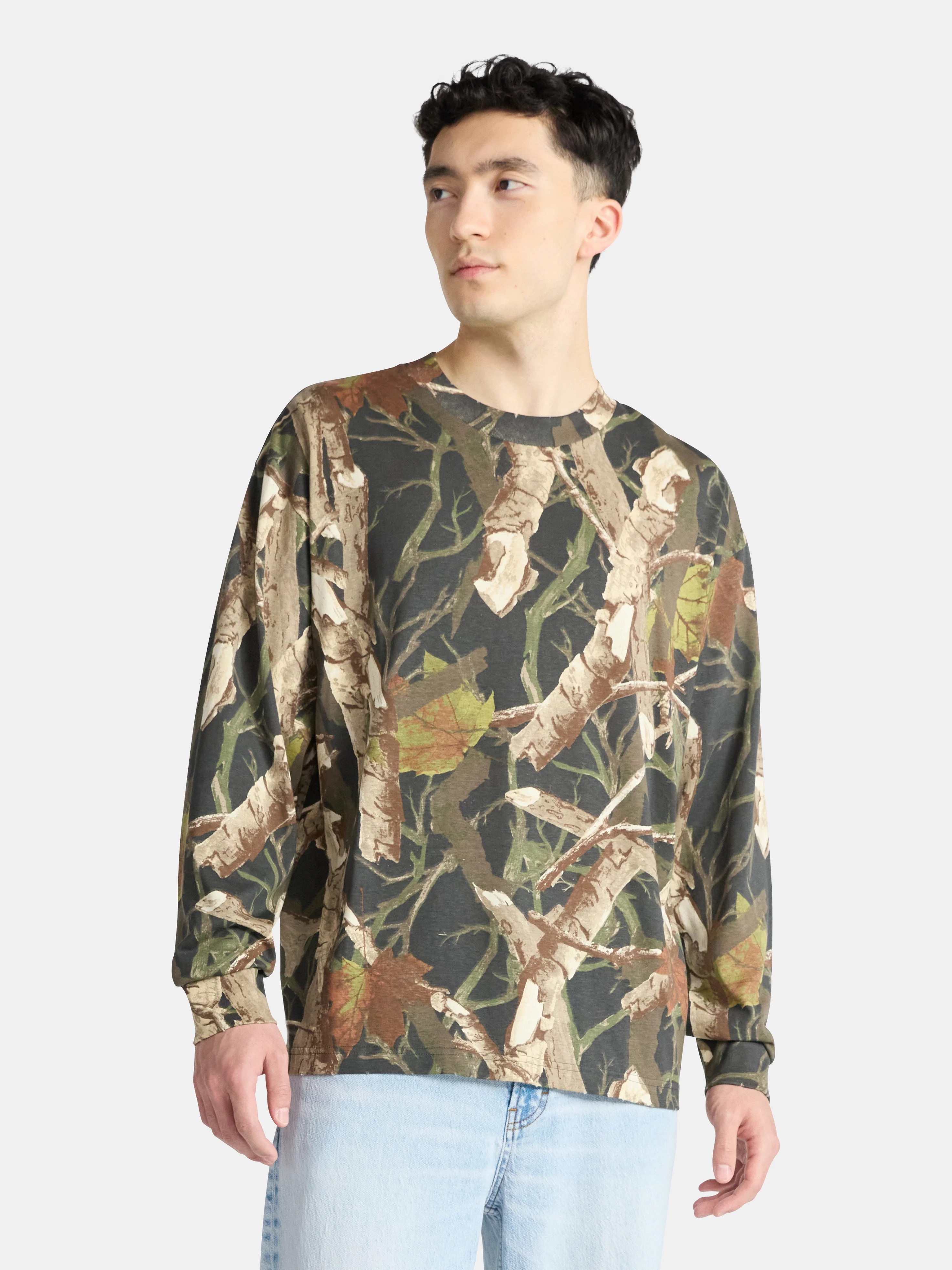 No Boundaries Cotton Oversized Tee with Long Sleeves, Men's & Big Men's | Walmart (US)
