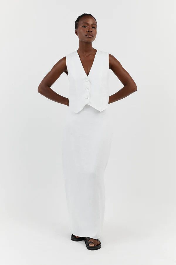 ROBERTS WHITE LINEN MIDI SKIRT | DISSH