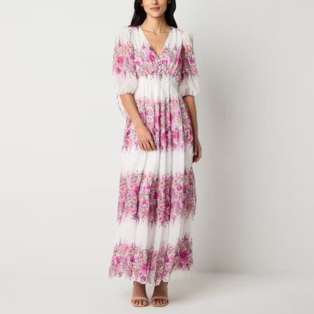 Melonie T Womens Elbow Sleeve Floral Maxi Dress, 2, White | JCPenney