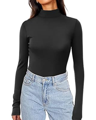 Trendy Queen Women's Turtleneck Long Sleeve Shirts Fall Fashion Basic Layering Slim Fit Soft Ther... | Amazon (US)
