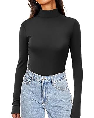 Trendy Queen Women's Turtleneck Long Sleeve Shirts Fall Fashion Basic Layering Slim Fit Soft Ther... | Amazon (US)