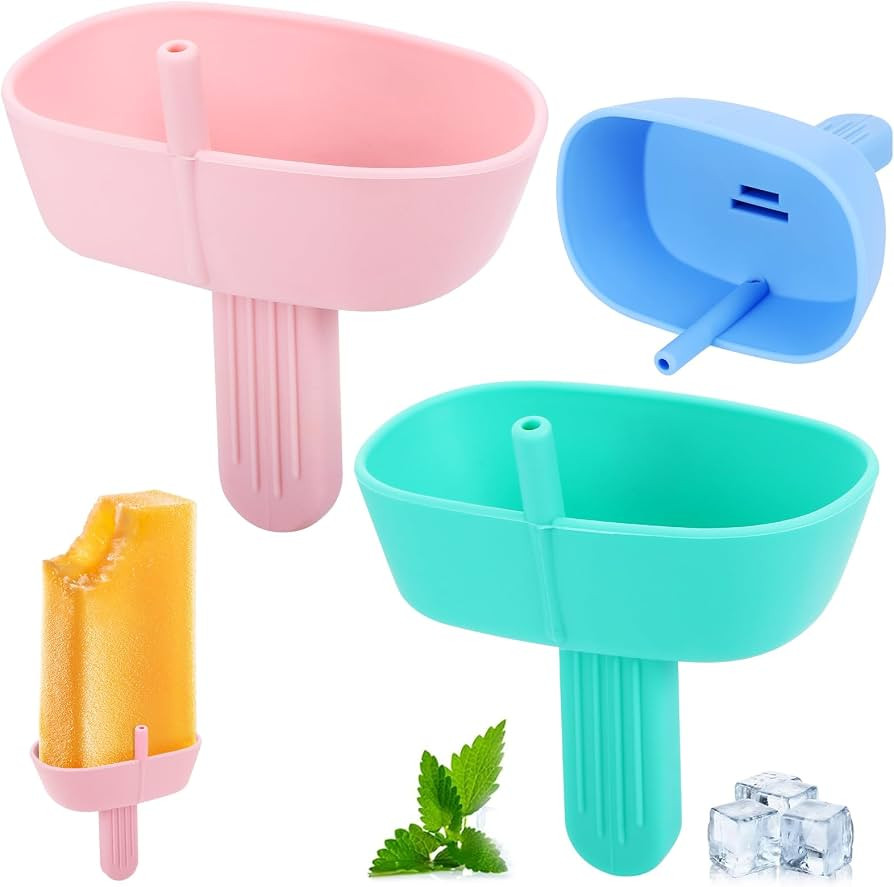 4 Pcs Silicone Drip Free Popsicle Holder for Kids, Reusable Popsicle Drip Catcher with Straw, Thi... | Amazon (US)