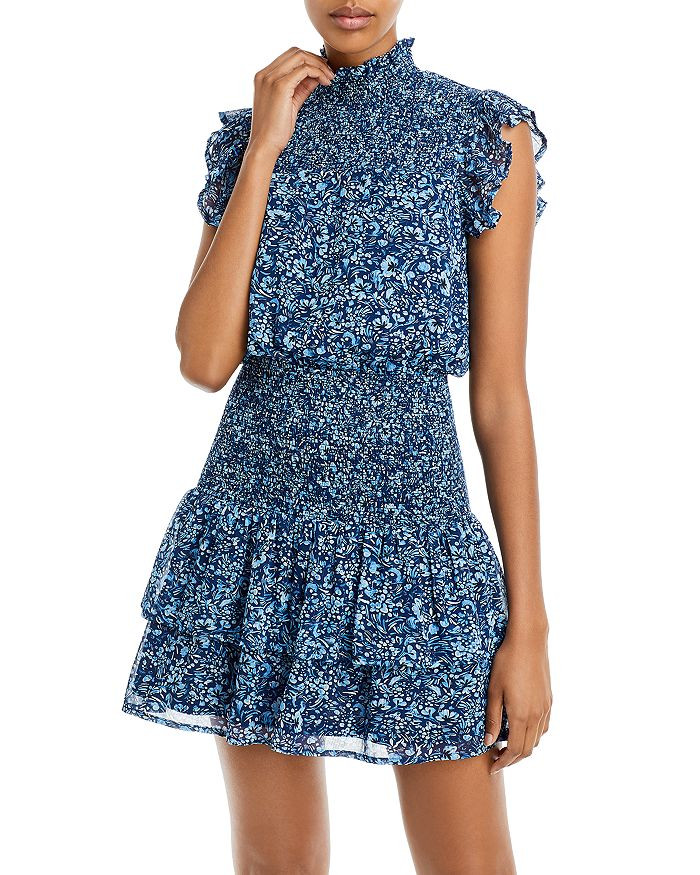 AQUA Smocked Metallic Floral Print Mini Dress - 100% Exclusive Back to Results -  Women - Bloomin... | Bloomingdale's (US)