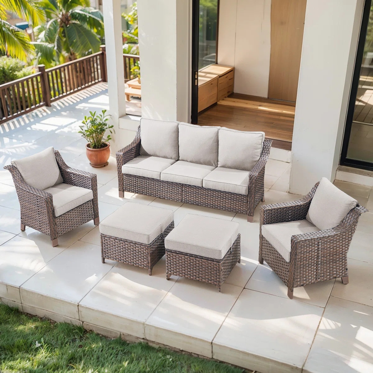 Tya 5 - Pieces Wicker/Rattan Sofa Seating Group With Cushions And Ottomans | Wayfair North America