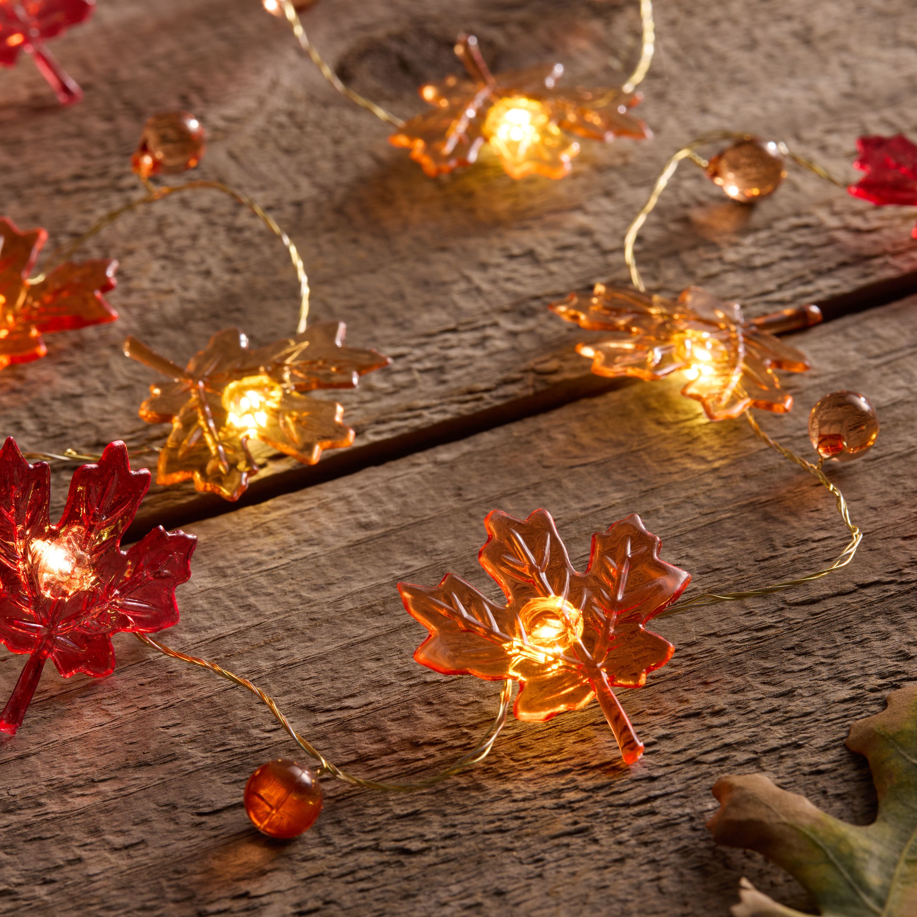 Fall Leaves LED Battery Operated String Light Garland with Timer | World Market