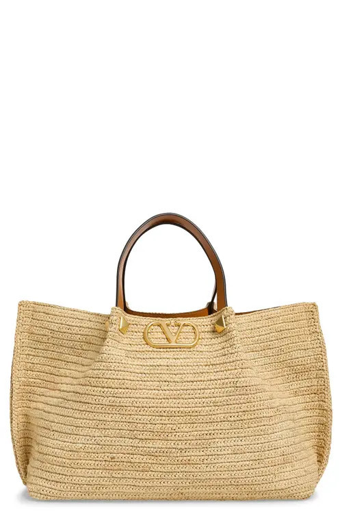 Valentino Garavani Medium VLOGO Signature Raffia Crochet Tote in Natural at Nordstrom | Nordstrom
