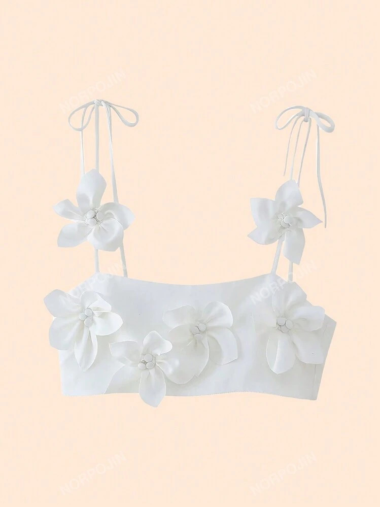 Floral Decorated Vacation Style Summer Camisole Top | SHEIN