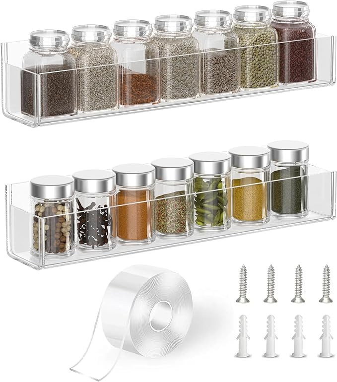 PMMASTO Adhesive Acrylic Spice Rack Organizer for Wall with Nano Double Sided Tape, Spice Shelf O... | Amazon (US)