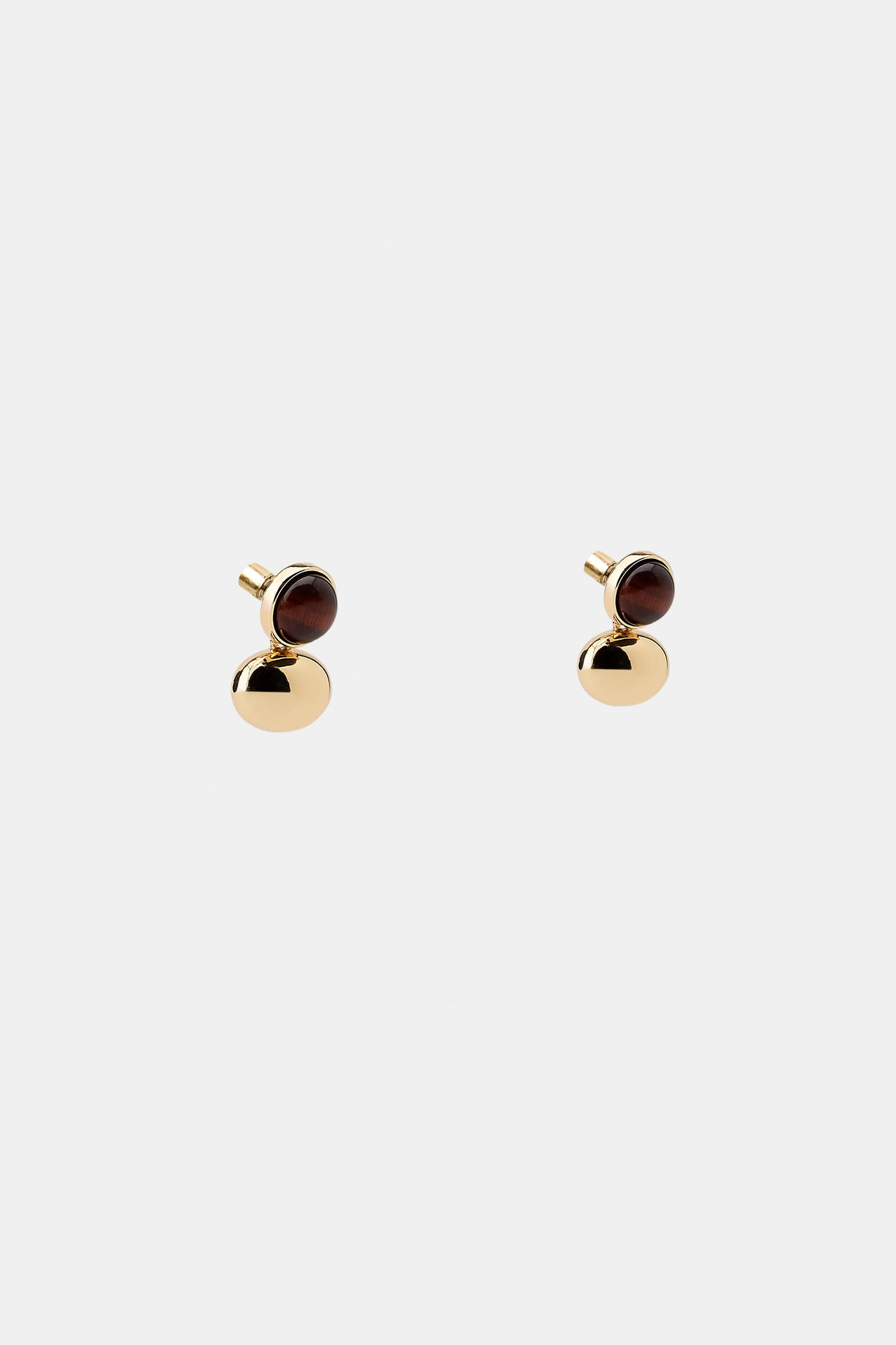 DOUBLE BALL STONE EARRINGS | Zara US
