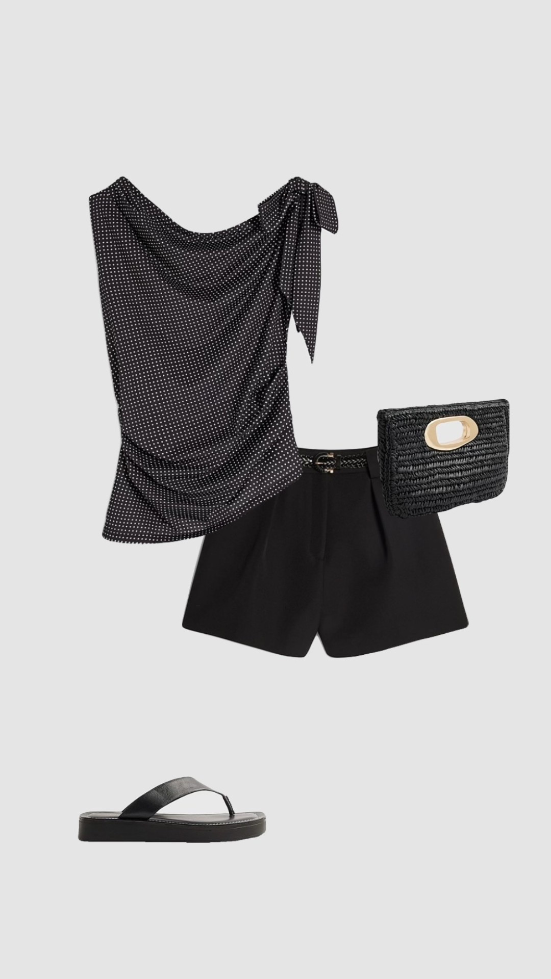 Smart Casual Summer Holiday Evening Outfit 🌞

• polka dot asymmetric off the shoulder top black high waisted tailored shorts raffia clutch bag flatform platform sandals date night outfits women’s uk 2026 outfit pub uk outfits party outfit •

#LTKsummer #LTKdatenight #LTKpartywear
