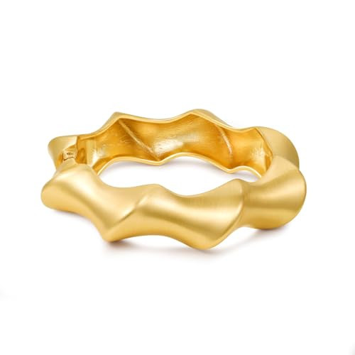 jokcde Statement Gold Cuff Bangle Bracelet, Polished Waterdrop Design, Chunky Fashion Jewelry for Women (H-Matte Gold) | Amazon (US)