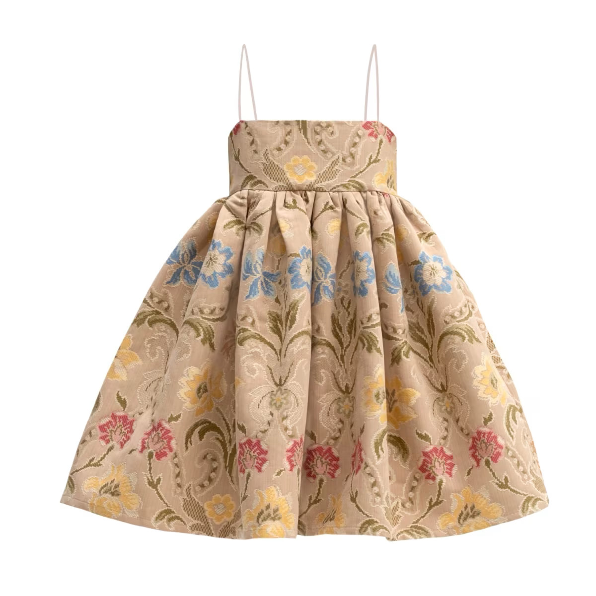 Neutral Floral Brocade Puff Dress | Wolf & Badger
