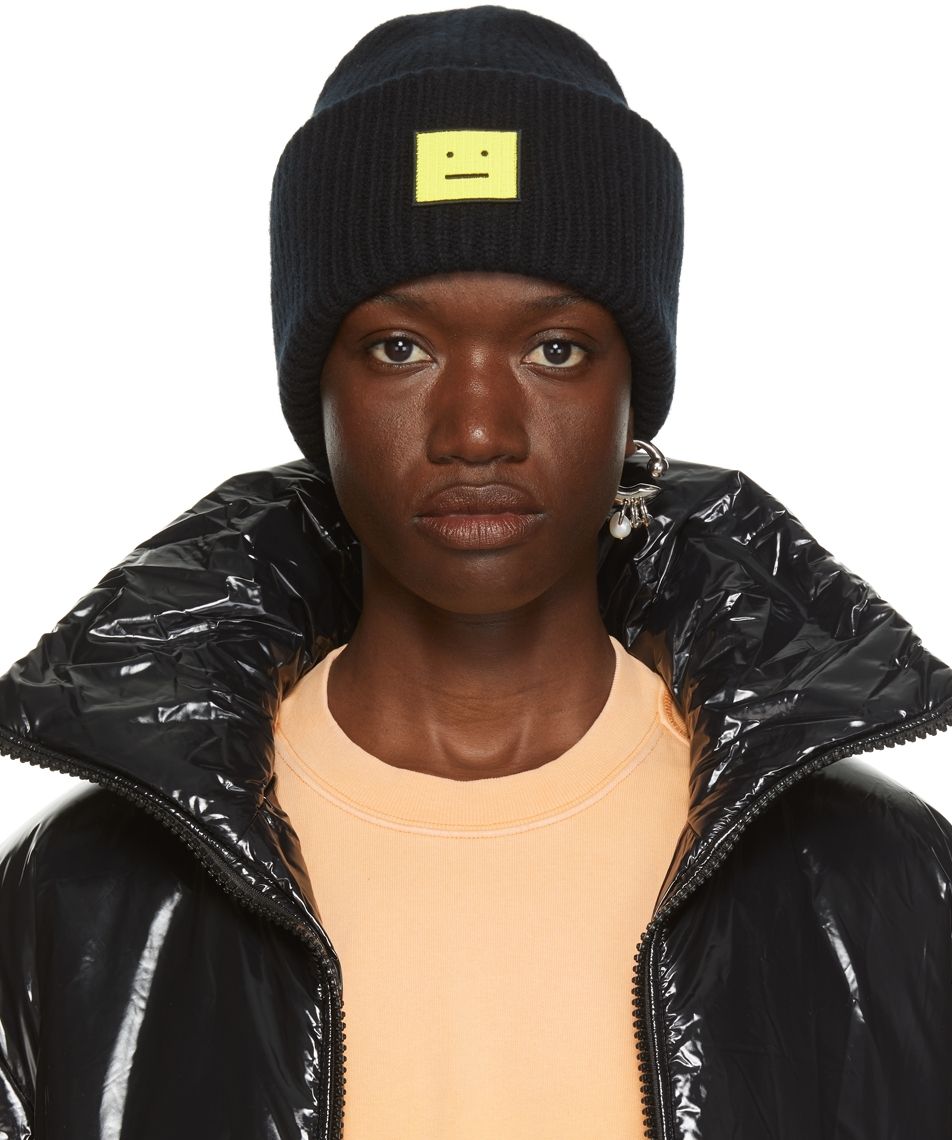 Black & Yellow Face Patch Beanie | SSENSE