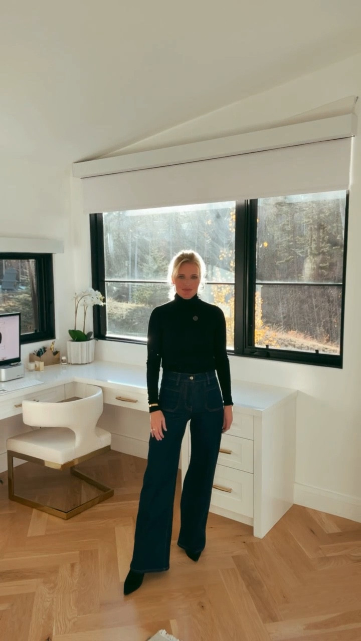 If you love the waist-snatching effect of a high-rise combined with the leg-lengthening magic of a wide silhouette, you’ll love this pair by FRAME. The front patch pockets give a subtle nod to 70’s tailoring—but in a way that feels modern, elevated, and totally wearable. While patch pockets can give more emphasis to the hips, these are cheated in to create a narrowing effect. And, of course the dark wash and wide leg silhouette make you look longer and leaner. There’s stretch to these jeans, but not so much that they leave you with a baggy rear end by lunchtime. None of us want that. They’re comfortable enough for errands, classy enough for dinner, and pair effortlessly with sweaters, blazers, and bodysuits. Consider these your grab-and-go jeans anytime you want that slimming, elongating, extra-boost of confidence look. Sizing note: these jeans have a 31-inch inseam… perfect length for petites with small heels or platform sneakers.

#LTKootd #LTKHoliday #LTKgrwm