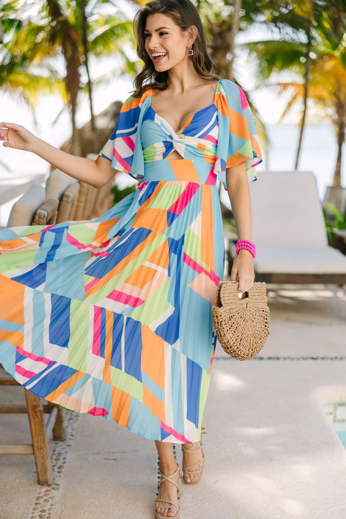 Try Your Best Orange Abstract Midi Dress | The Mint Julep Boutique