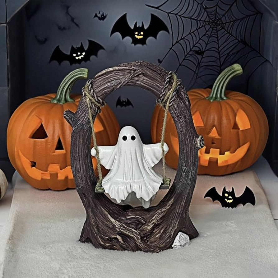 Swinging Ghost on Tree Swing, Cute Swinging Ghost Halloween Figurine Indoor Decoration, Desktop &... | Amazon (US)