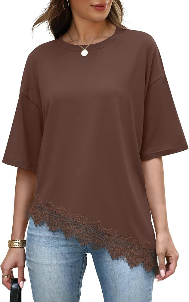 Micoson Lace Half Sleeve Tops for Women Casual Oversized Going Out Tops | Amazon (US)