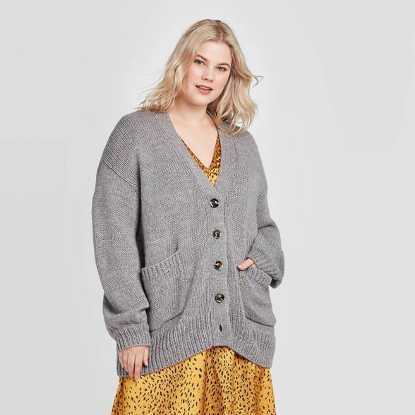 Women's Plus Size Tinsel Puff Long Sleeve Cardigan - Who What Wear™ | Target