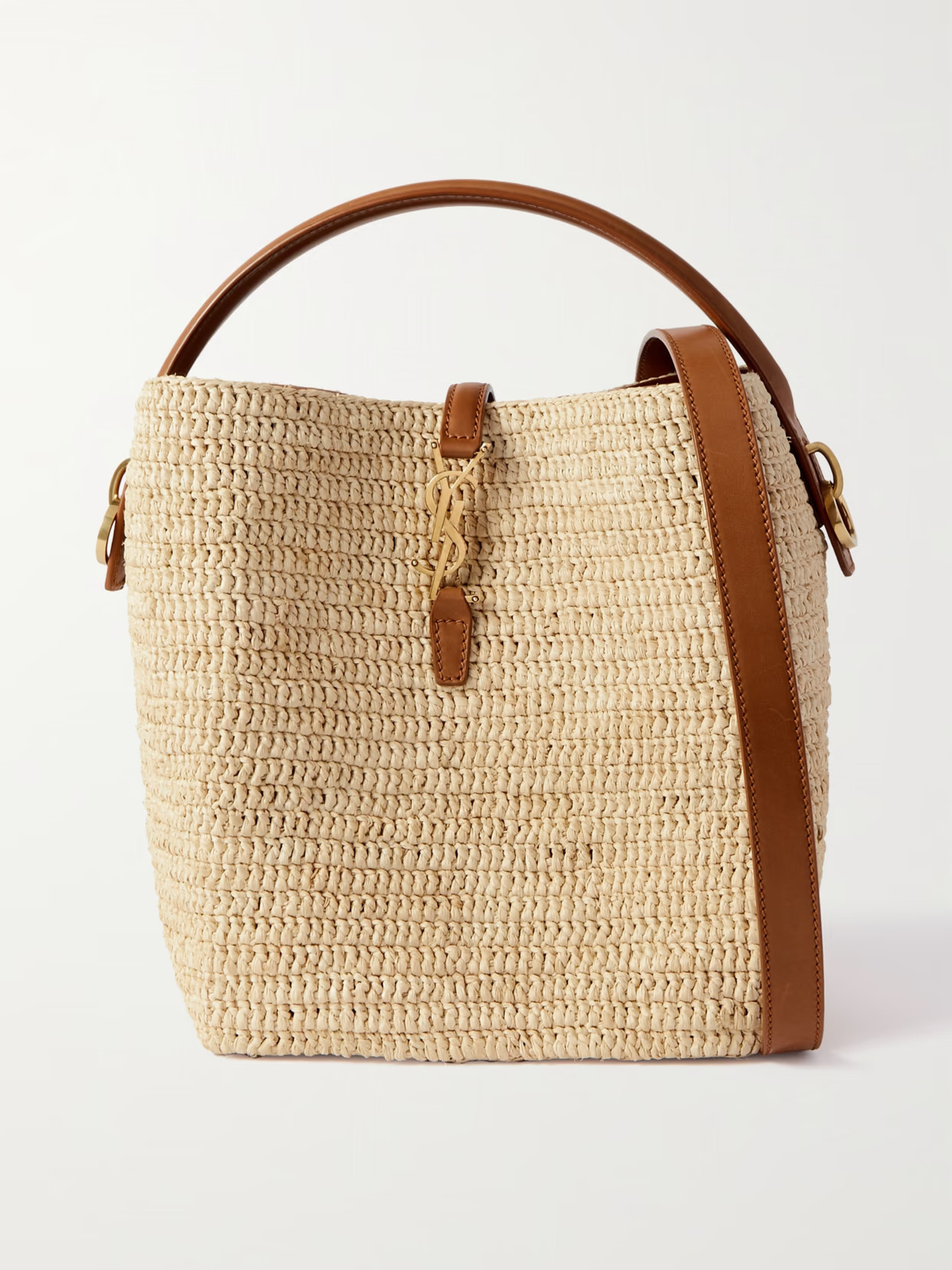 SAINT LAURENT - Le 37 Leather-trimmed Raffia Bucket Bag - Beige | NET-A-PORTER (UK & EU)