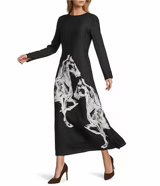 Emerson Horse Print Satin Long Sleeve Round Neck Maxi Dress | Dillard's
