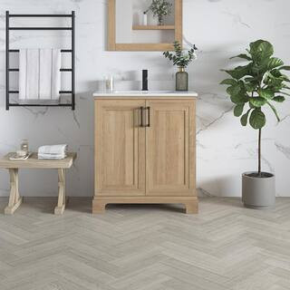 Sinita 30 in. W x 19 in. D x 34 in. H Single Sink Bath Vanity in Weathered Tan with White Enginee... | The Home Depot