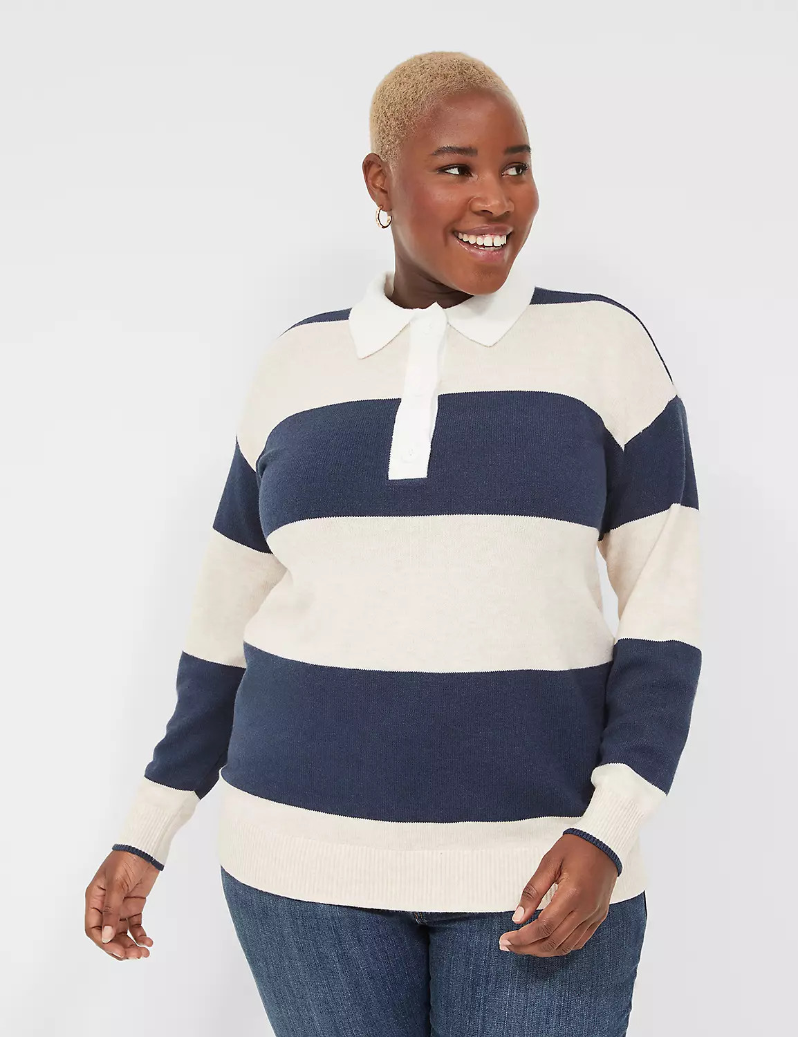 Long-Sleeve Stripe Polo Sweater | LaneBryant | Lane Bryant (US)