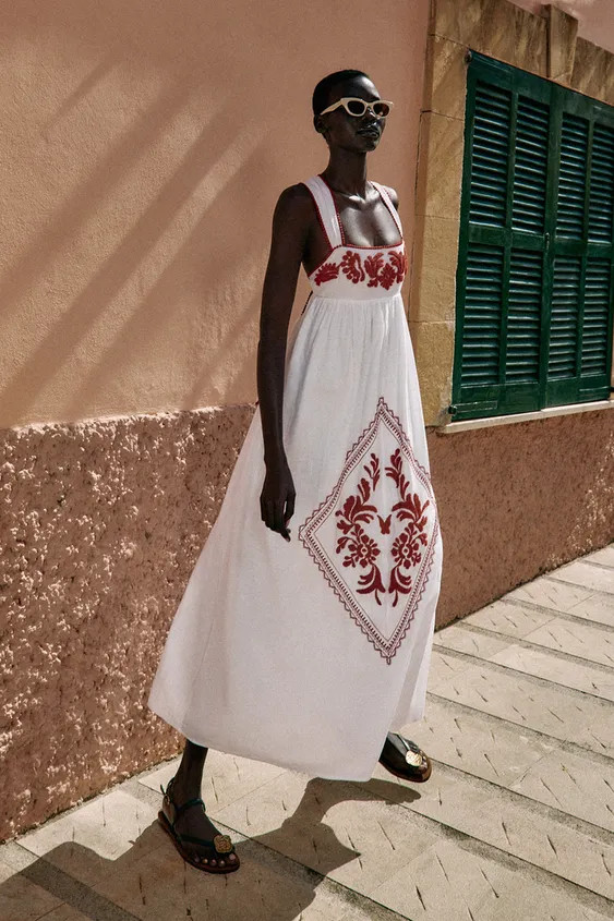 EMBROIDERED TEXTURED MIDI DRESS | Zara US